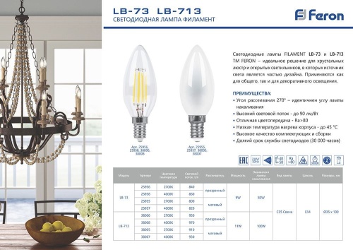 Лампа светодиодная Feron 9W E14 2700K матовая 25955 фото 3