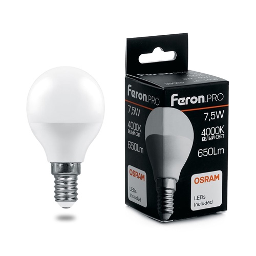 Лампа светодиодная Feron E14 7,5W 4000K 38072