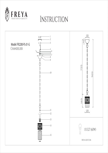 Подвесной светильник Teofilo FR2200-PL-01-G фото 7