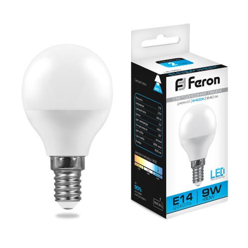 Лампа светодиодная Feron E14 9W 6400K 25803